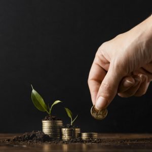 hand-adding-coins-stack-covered-dirt-plants hand-adding-coins-stack-covered-dirt-plants